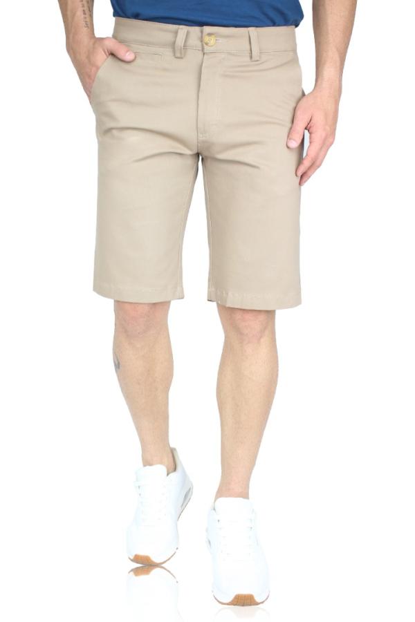 Bermuda De Gabardina Color Caki  Slim Fit Stretch Para Hombre